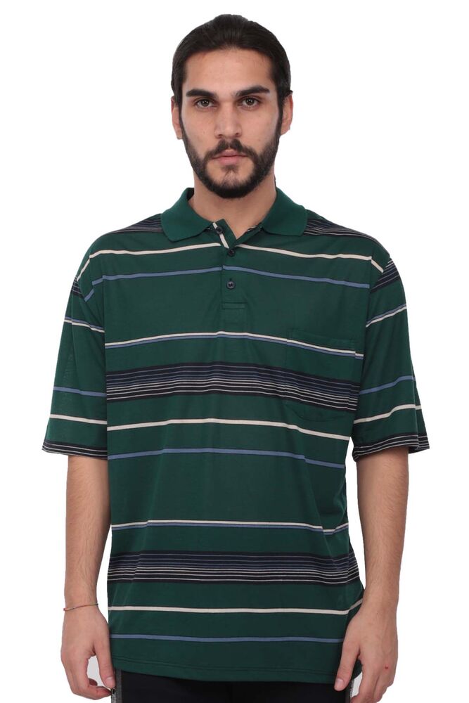 Polo Yaka Çizgili Kısa Kollu Erkek T-shirt | Yeşil