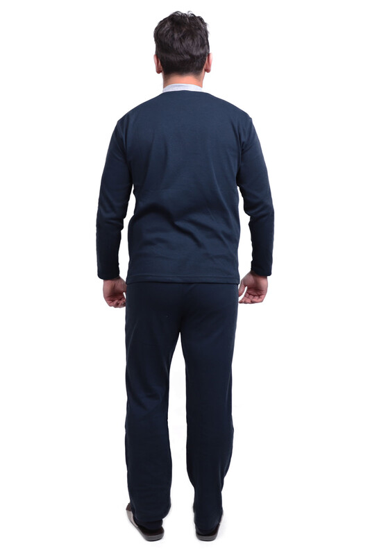 Omuz Detaylı Uzun Kol Erkek Pijama Takımı 01917 | Lacivert - Thumbnail