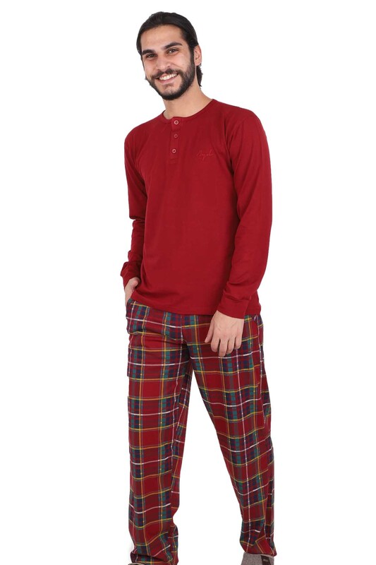 Aydoğan Uzun Kol Modal Erkek Pijama Takım 3943 | Kırmızı - Thumbnail