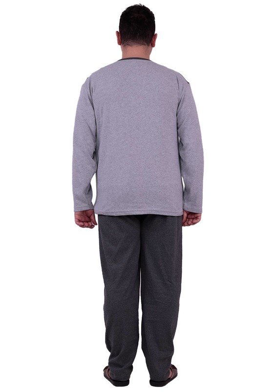 Uzun Kollu İnterlok Erkek Pijama Takımı 13052 | Gri - Thumbnail