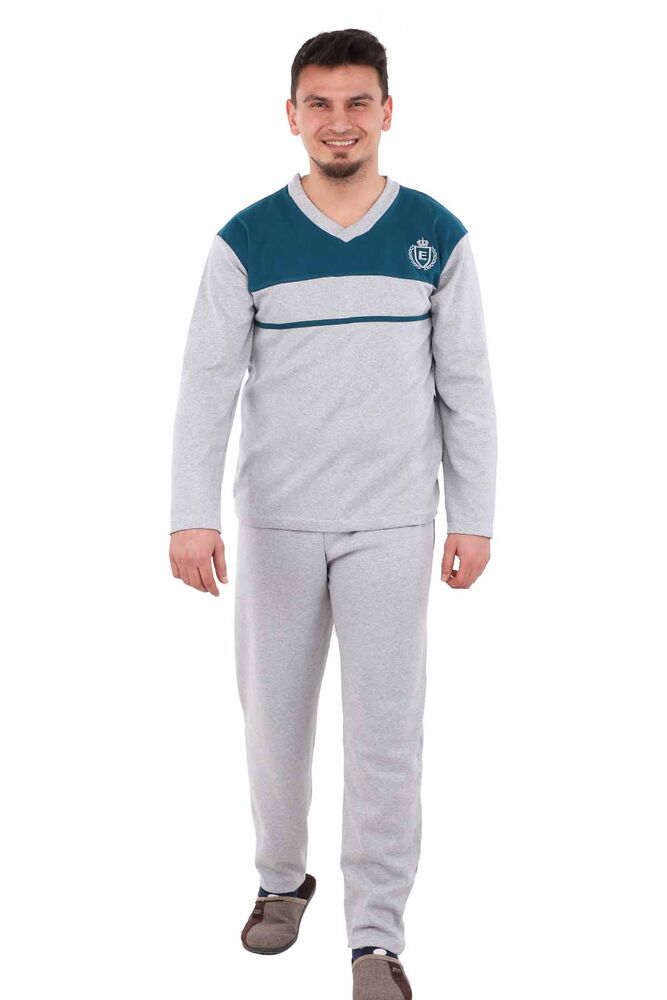 Çizgili Uzun Kollu Erkek Pijama Takımı E-012 | Gri