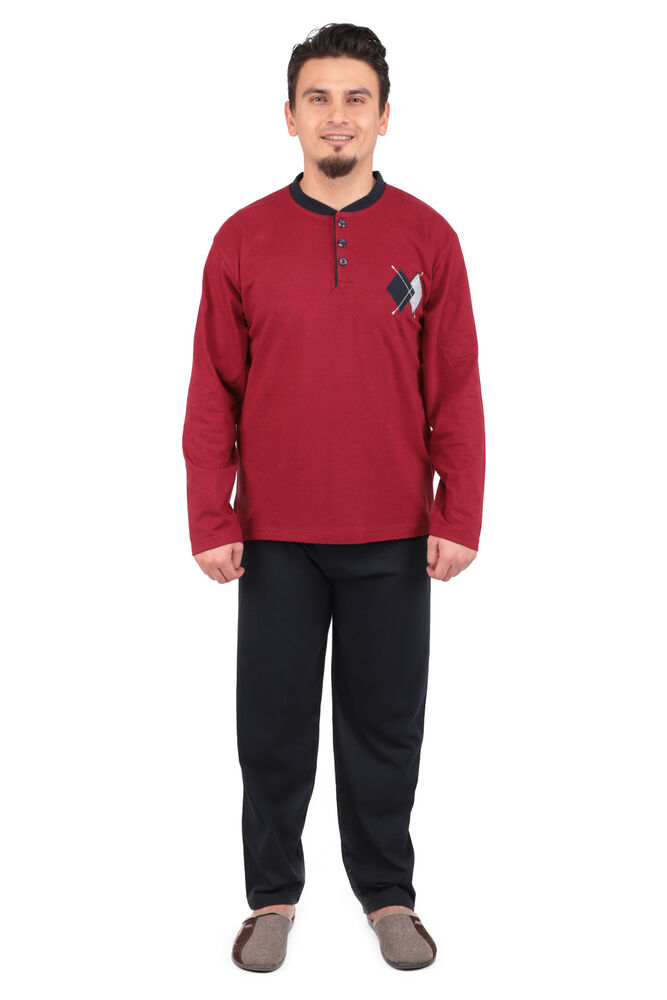 Sıfır Yaka Uzun Kollu Erkek Pijama Takımı 3450 | Bordo