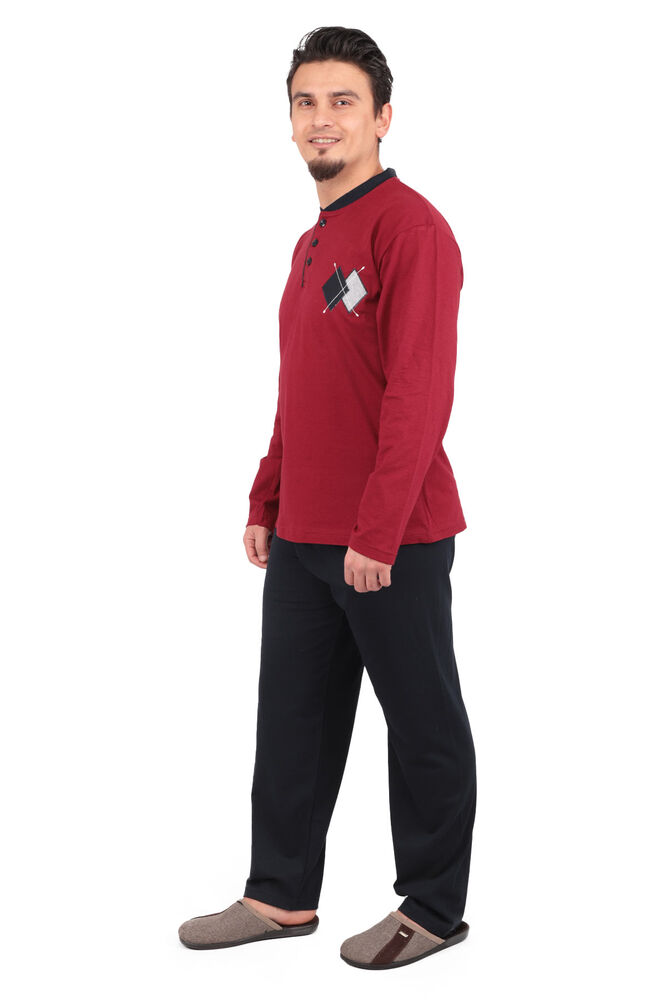 Sıfır Yaka Uzun Kollu Erkek Pijama Takımı 3450 | Bordo