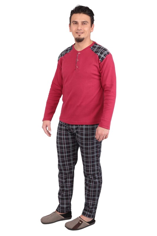 GLISA - Ekose Desenli Uzun Kollu Erkek Pijama Takımı 3012 | Bordo