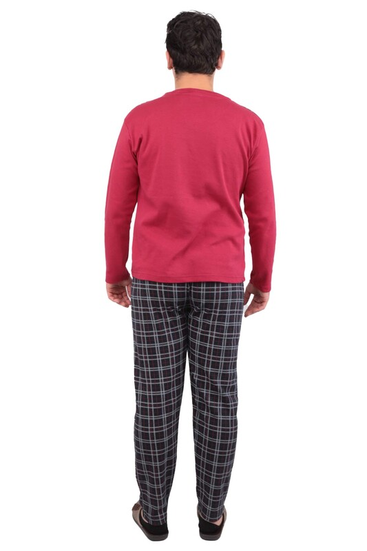 Ekose Desenli Uzun Kollu Erkek Pijama Takımı 3012 | Bordo - Thumbnail