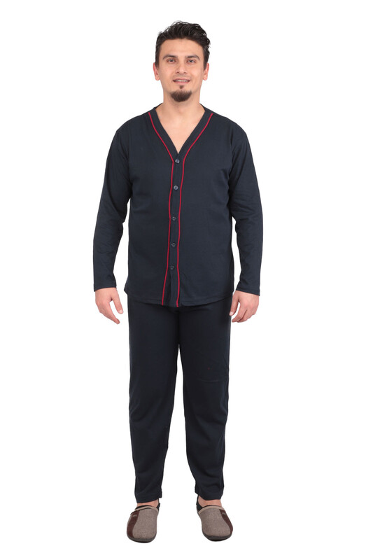 Boydan Düğmeli Erkek Pijama Takımı 9456 | Lacivert - Thumbnail