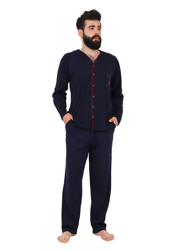 Işılay Düğmeli Erkek Pijama Takımı 7500 | Lacivert - Thumbnail