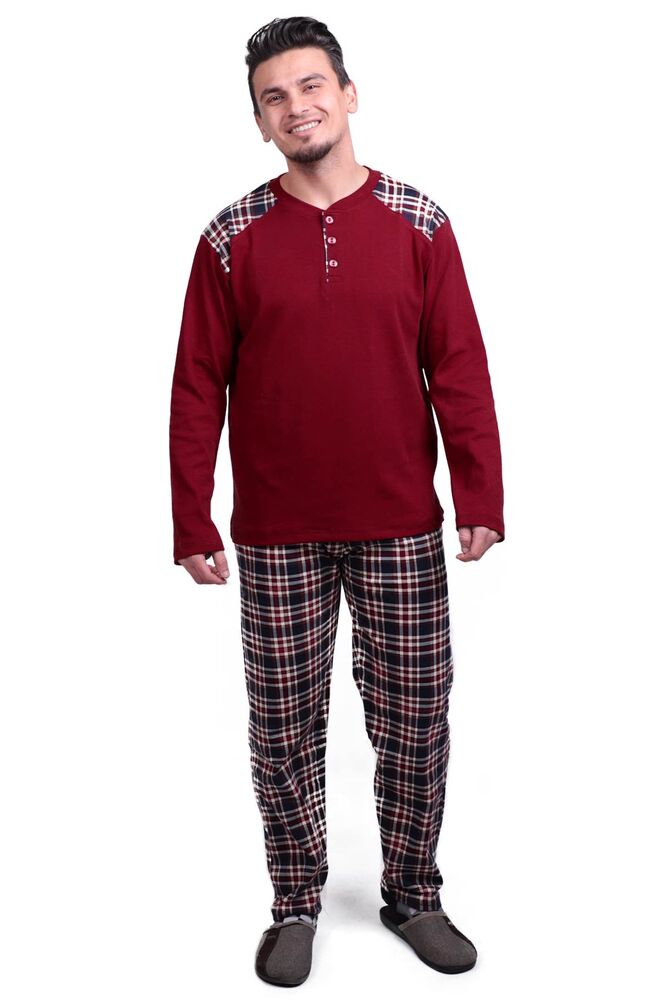 Kareli Uzun Kol Erkek Pijama Takımı 7209 | Bordo