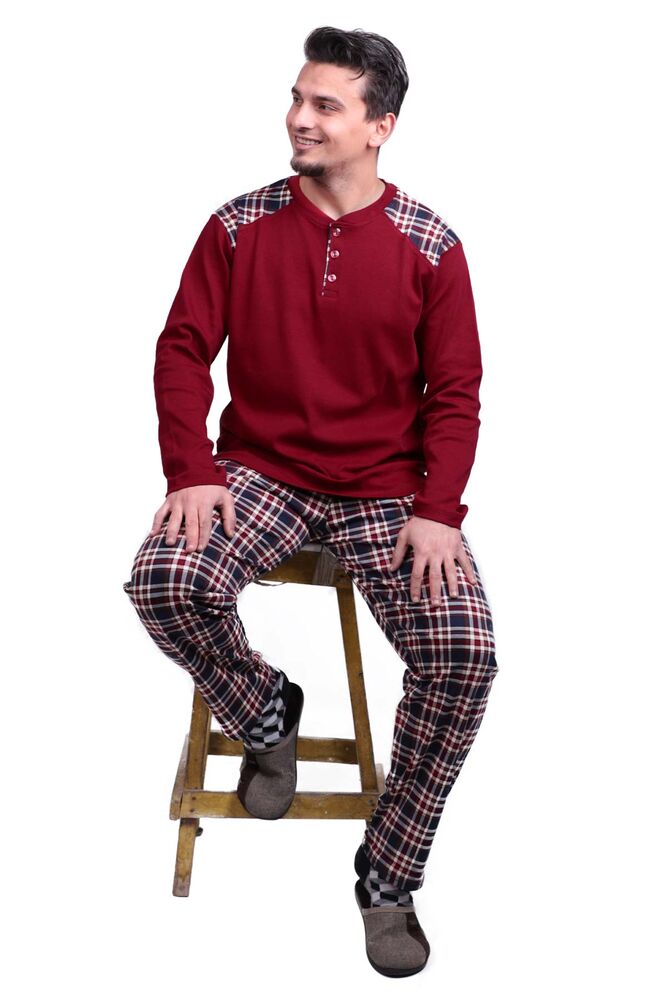 Kareli Uzun Kol Erkek Pijama Takımı 7209 | Bordo