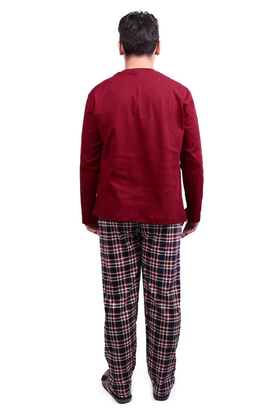 Kareli Uzun Kol Erkek Pijama Takımı 7209 | Bordo - Thumbnail