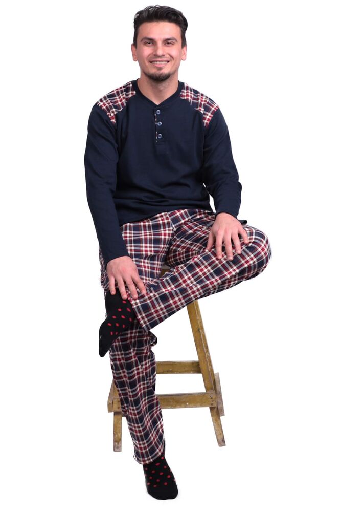 Kareli Uzun Kol Erkek Pijama Takımı 7209 | Lacivert