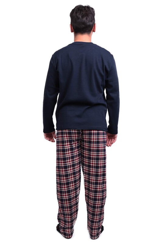 Kareli Uzun Kol Erkek Pijama Takımı 7209 | Lacivert - Thumbnail