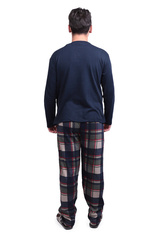 Kareli Uzun Kol Erkek Pijama Takımı 7381 | Lacivert - Thumbnail