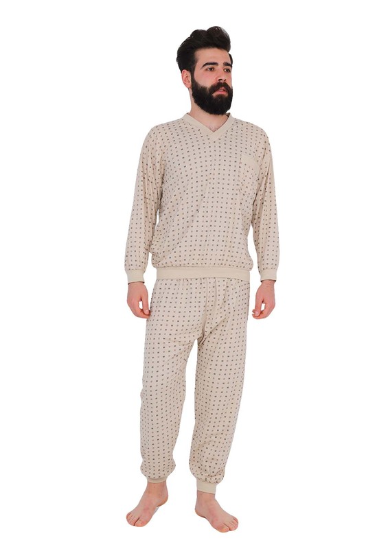 İtan V Yakalı Cepli Pijama Takımı 3194 | Kahverengi - Thumbnail