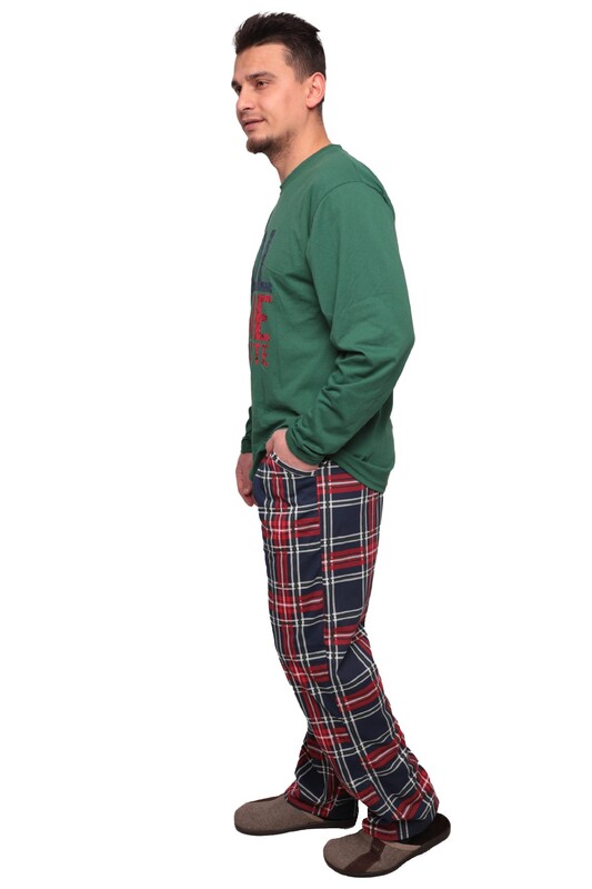 Uzun Kollu Erkek Pijama Takımı 5206 | Yeşil - Thumbnail