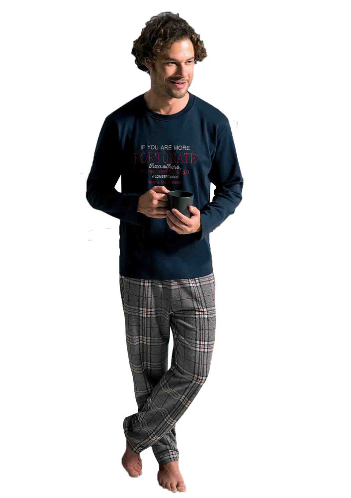 Poleren Boru Paçalı Desenli Pijama Takımı 6234 | Lacivert