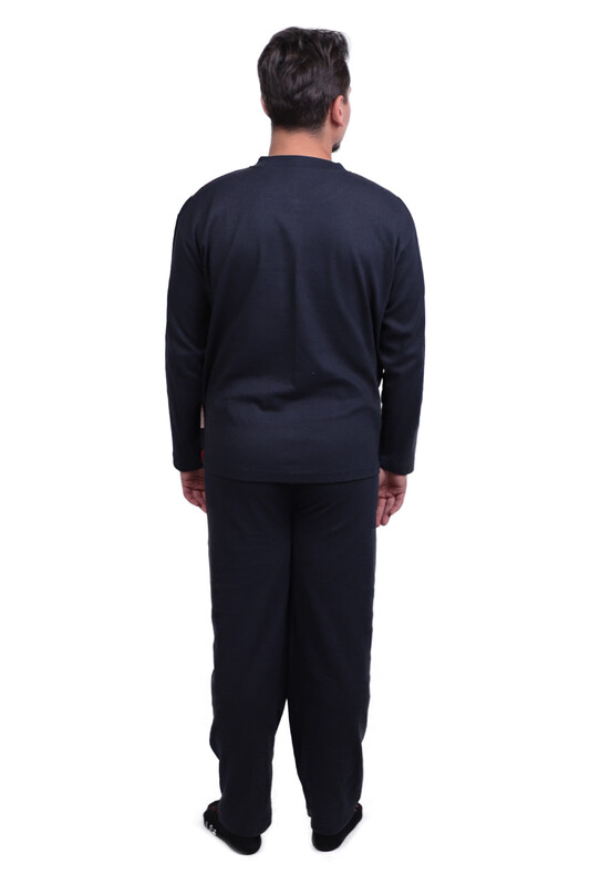 Çizgili Uzun Kol Erkek Pijama Takımı | Lacivert - Thumbnail