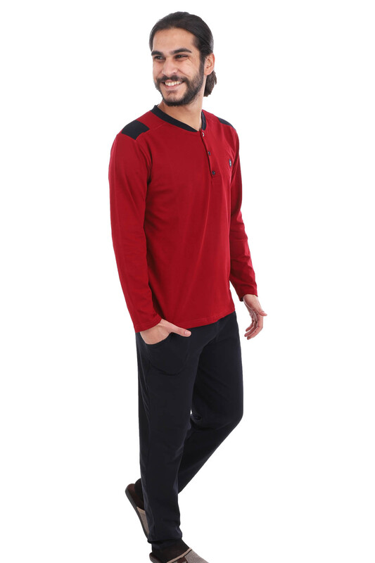 Erkek Uzun Kollu Modal Pijama Takımı 262 | Bordo - Thumbnail