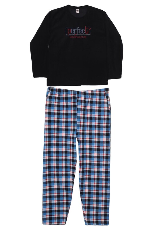 SUDE - Kareli Uzun Kol Polar Erkek Pijama Takımı 100-31 | Lacivert