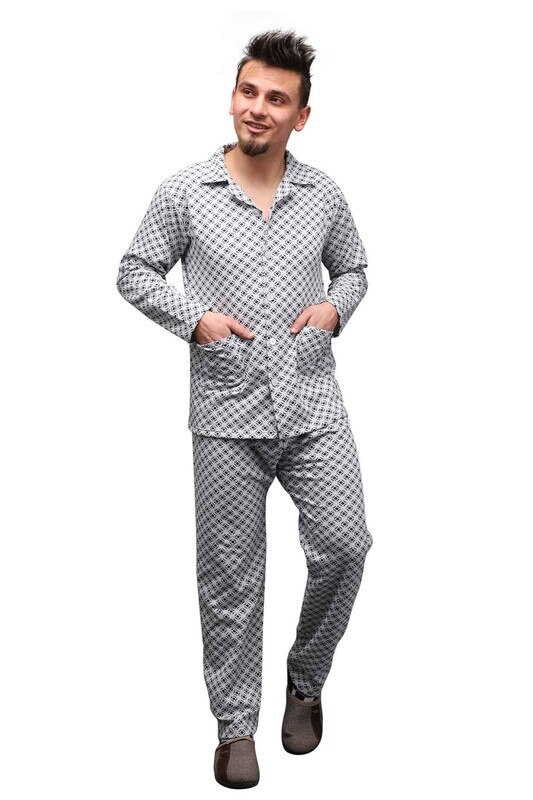 YENTEKS - Gömlek Yaka Düğmeli Erkek Pijama Takımı 0214 | Gri