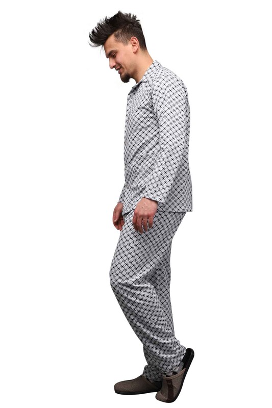 Gömlek Yaka Düğmeli Erkek Pijama Takımı 0214 | Gri - Thumbnail