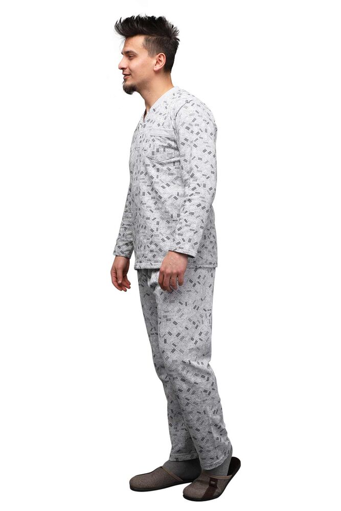 Desenli Düğmeli Erkek Pijama Takımı 0215 | Gri