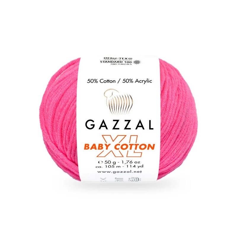 Gazzal - Gazzal Baby Cotton XL El Örgü İpi Neon Pembe 3461