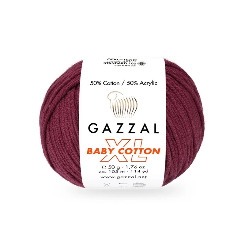 Gazzal - Пряжа Gazzal Baby Cotton XL/Бордовый 3442