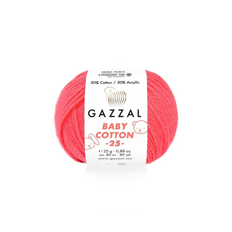 Gazzal - Пряжа Gazzal Baby Cotton 25 /Коралл 3458