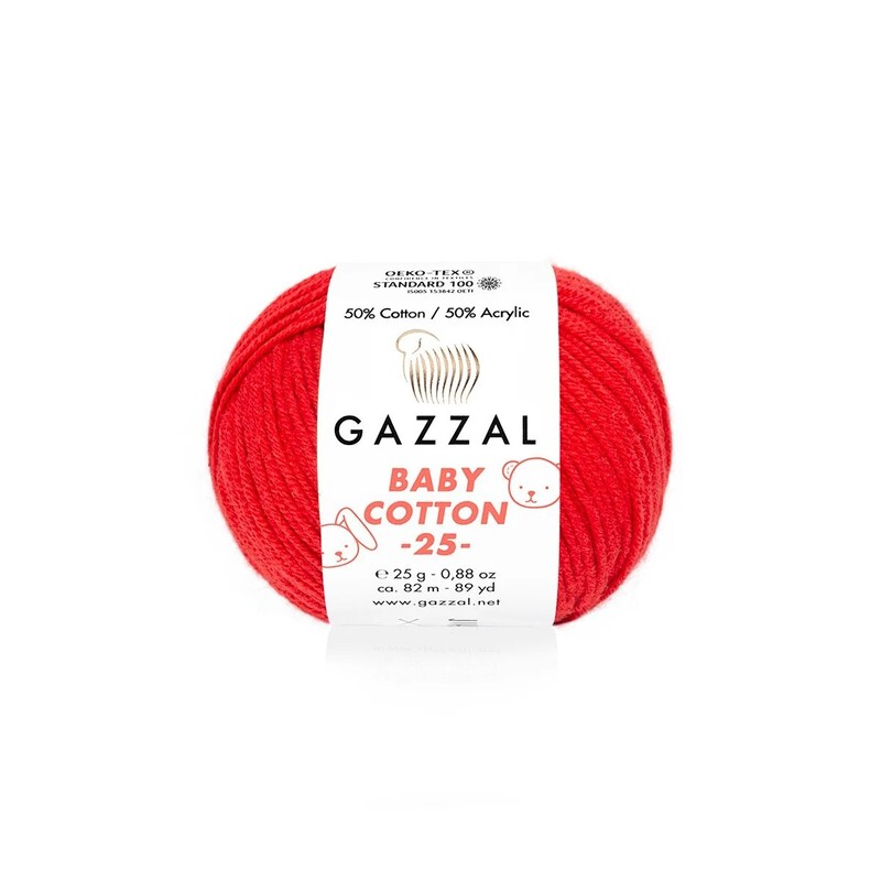 Пряжа Gazzal Baby Cotton 25 /Красный 3443 - Thumbnail