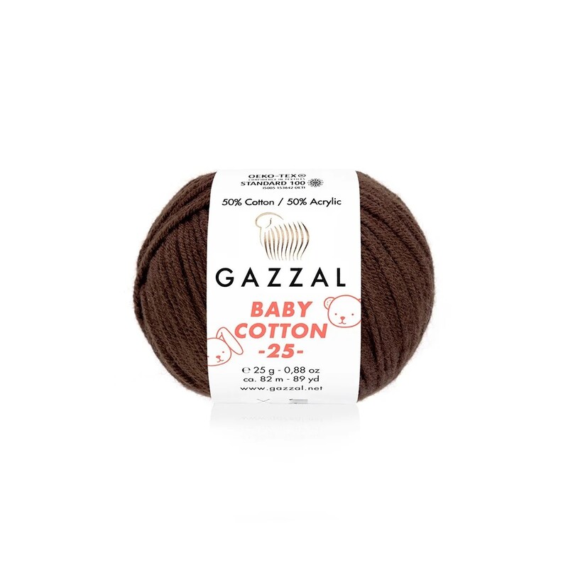 Gazzal - Пряжа Gazzal Baby Cotton 25 /Тёмно-коричневый 3436