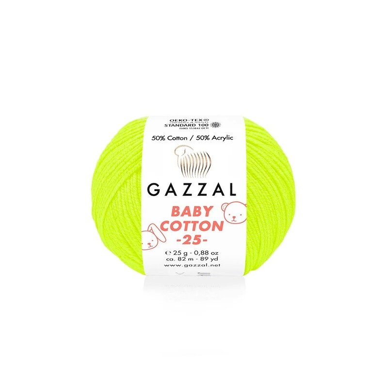 Gazzal - Gazzal Baby Cotton 25 El Örgü İpi Neon Sarı 3462