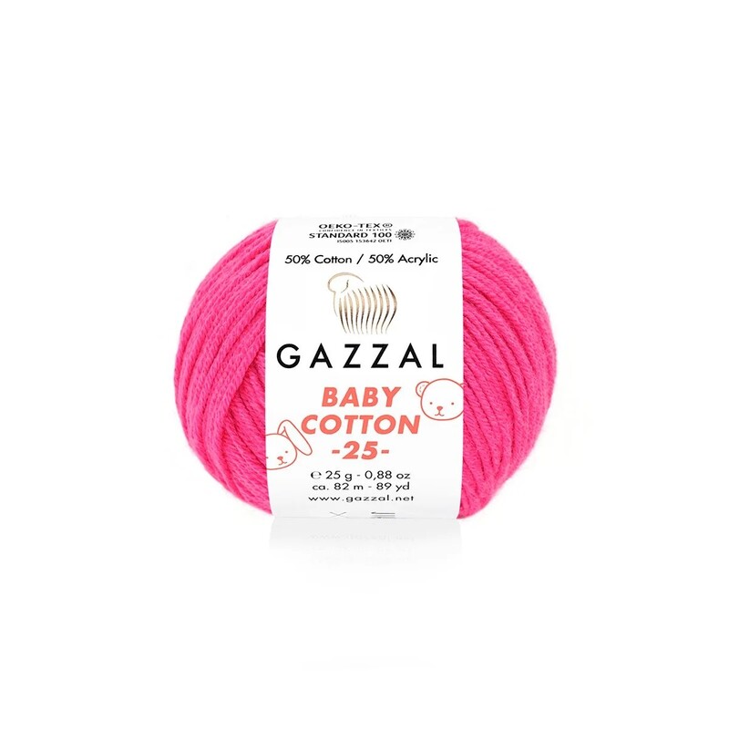 Gazzal Baby Cotton 25 El Örgü İpi Neon Pembe 3461 - Thumbnail