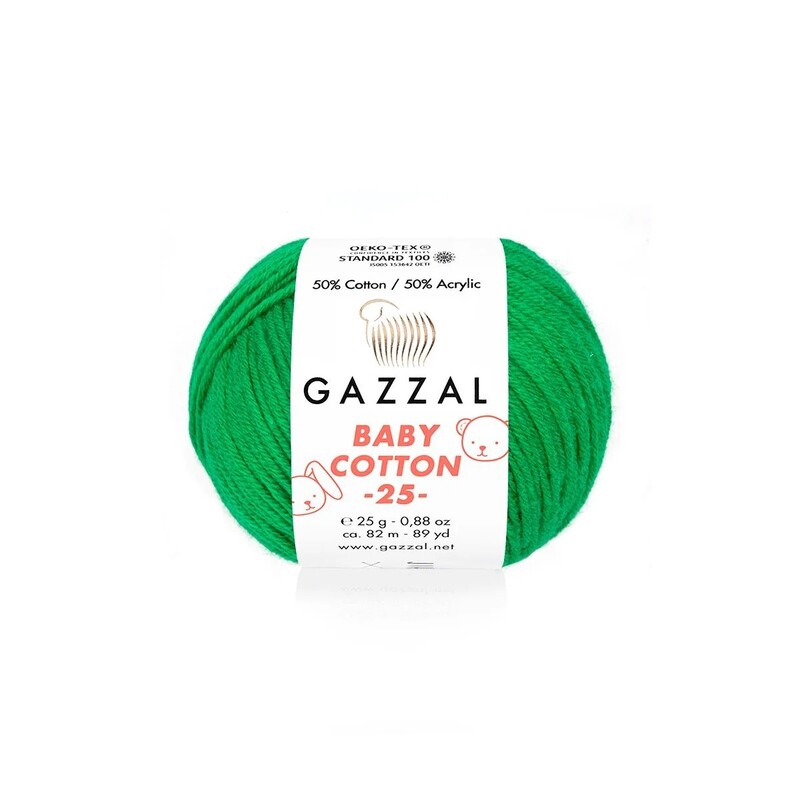 Gazzal Baby Cotton 25 El Örgü İpi Yeşil 3456 - Thumbnail