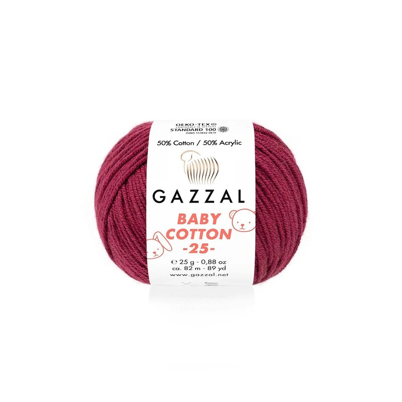 Gazzal - Gazzal Baby Cotton 25 El Örgü İpi Bordo 3442