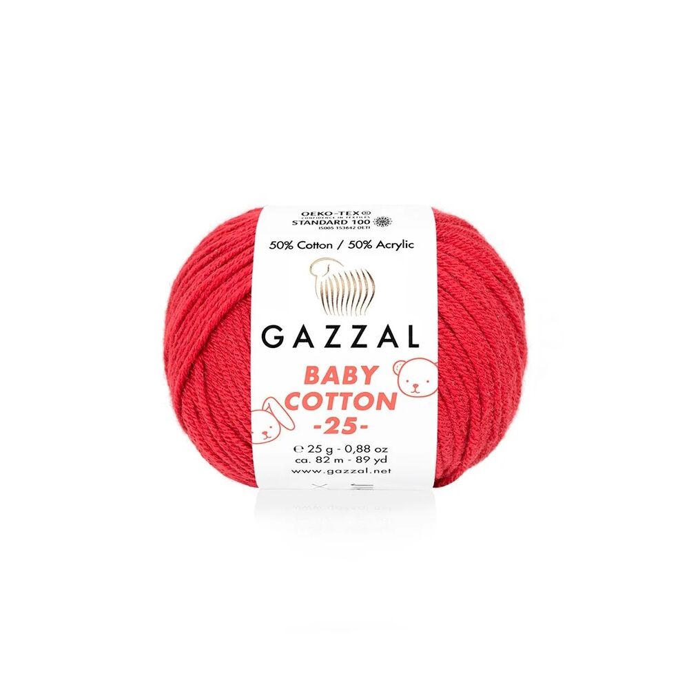Gazzal Baby Cotton 25 El Örgü İpi Kırmızı 3439
