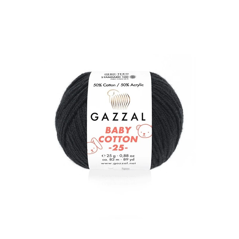 Gazzal - Gazzal Baby Cotton 25 El Örgü İpi Siyah 3433