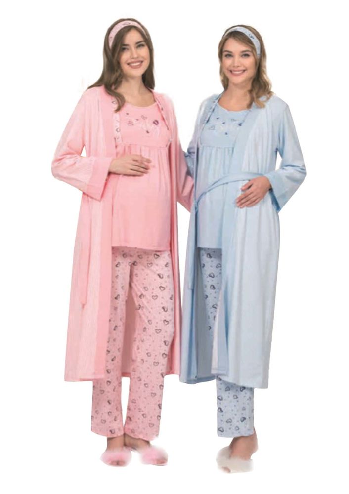Poleren Kalpli Bağlamalı Lohusa Pijama Takımı 3 ' lü 5952 | Mavi