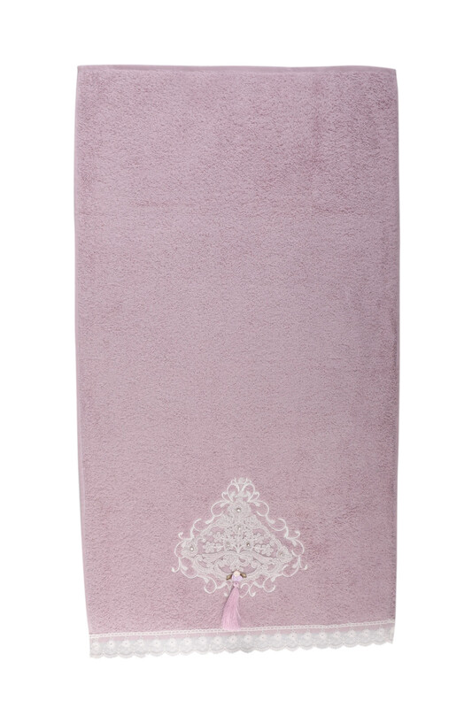 Guipure Embroidered Hand and Face Towel Lilac 50*90 - Thumbnail