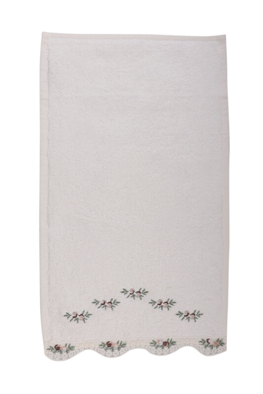 Fiesta Bamboo Guipure Embroidered Hand Towel Brown 30*50 - Thumbnail