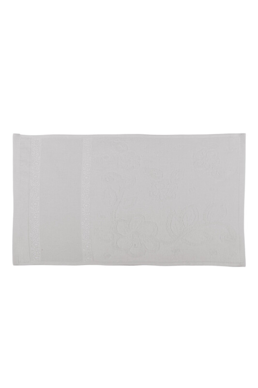 Snowdrop Patterned Velvet Embroidered Hand Towel 30*50 White 9819 - Thumbnail