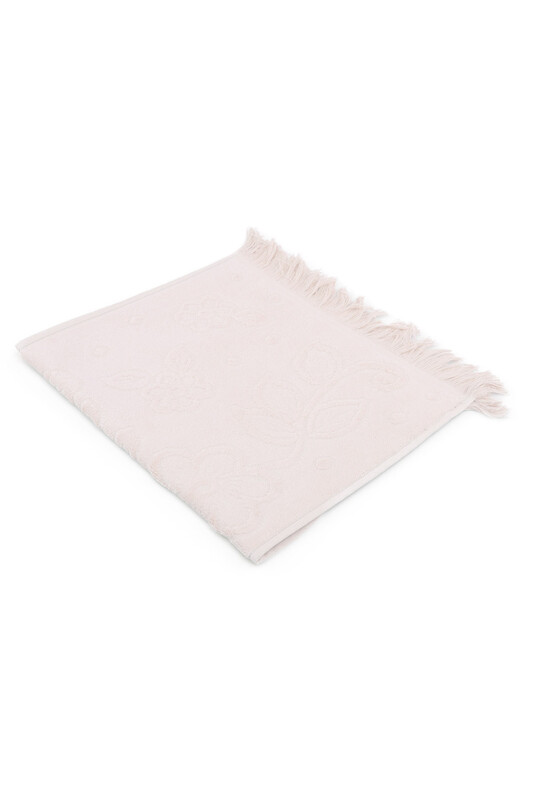 Snowdrop Patterned Fringed Velvet Embroidered Hand Towel 30*50 Cream 9848 - Thumbnail