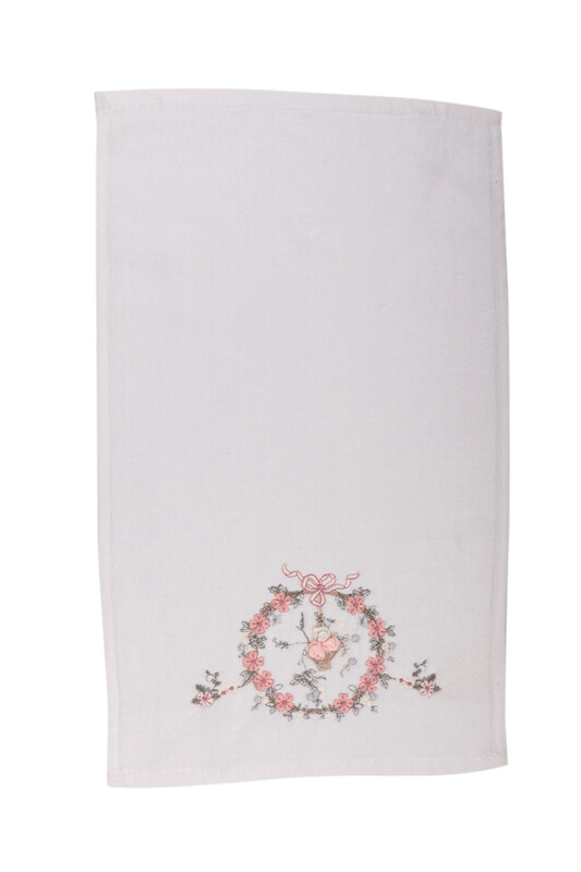 Hazangulu Embroidered Velvet Hand Towel Salmon 70*140 - Thumbnail