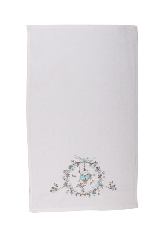 HAZANGÜLÜ - Hazan Rose Embroidered Velvet Hand Towel Turquoise 70*140