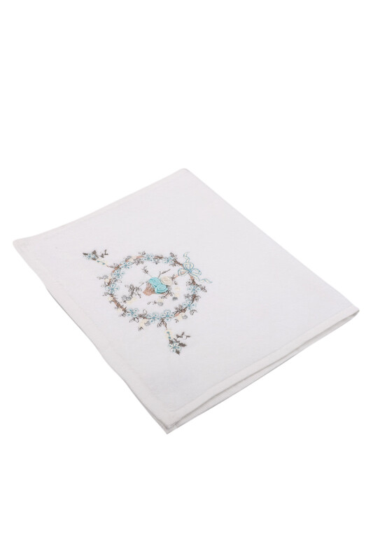 Hazan Rose Embroidered Velvet Hand Towel Turquoise 70*140 - Thumbnail