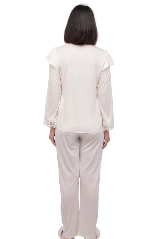 Guipure Collar Buttoned Pajamas Set 1299 | Ecru - Thumbnail