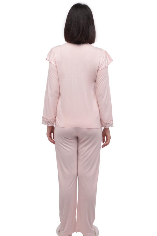 Guipure Collar Buttoned Pajamas Set 1299 | Powder - Thumbnail