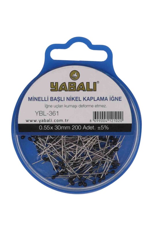 YABALI - Yabalı Minelli Başlı Nikel Kaplama İğne 200 Adet YBL-361 | Siyah