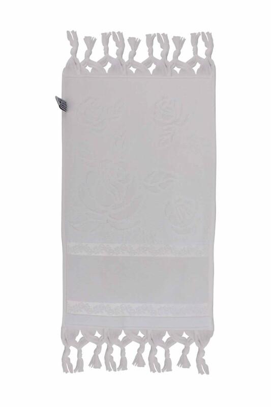 FİESTA - Bağlamalı Saçaklı İşlemelik Havlu 30*50 cm Beyaz