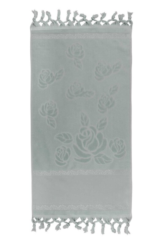 FİESTA - Bağlamalı Saçaklı İşlemelik Havlu 50*90 cm Su Yeşili